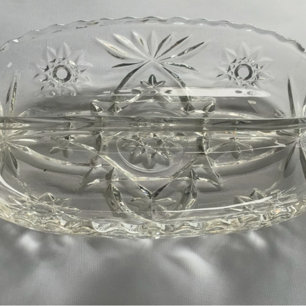 Vintage oval Prescut Handled divided relish dish by Anchor Hocking